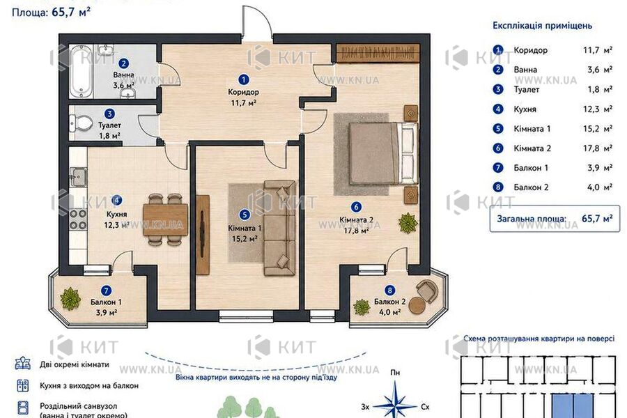 Продаж квартири Харків, Київська, Гідропарк, 65.7м²